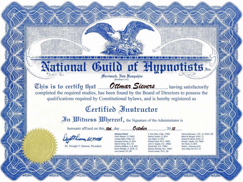 Zertifizierter Ausbilder der National Guild of Hypnotists / NGH